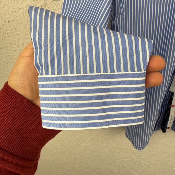 Brooks Brothers Fleece Non-Iron 100% Cotton Blue White Stripe Dress Shirt 20 - Picture 8 of 11